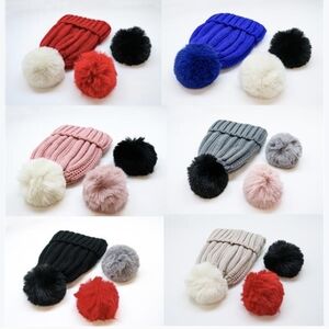 Colorful Pom-Pom Beanie Set for Kids